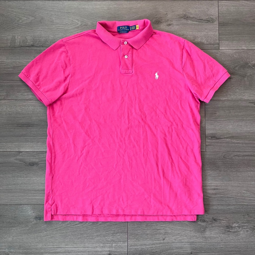 Polo Ralph Lauren Men XL Custom Slim Fit Hot Pink Short Sleeve Polo Shirt